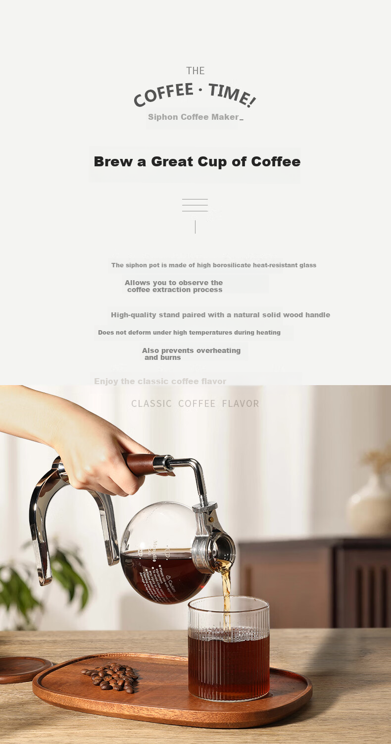 Mongdio Siphon Coffee Maker Home Siphon Coffee Pot Set Manual TCA-3 Cup Gift Box 3