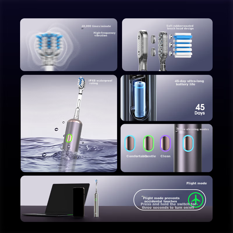 Prooral Sonic Vibration Electric Toothbrush for Adults Rechargeable Couples Gift LS-1 Silver Birthday Present