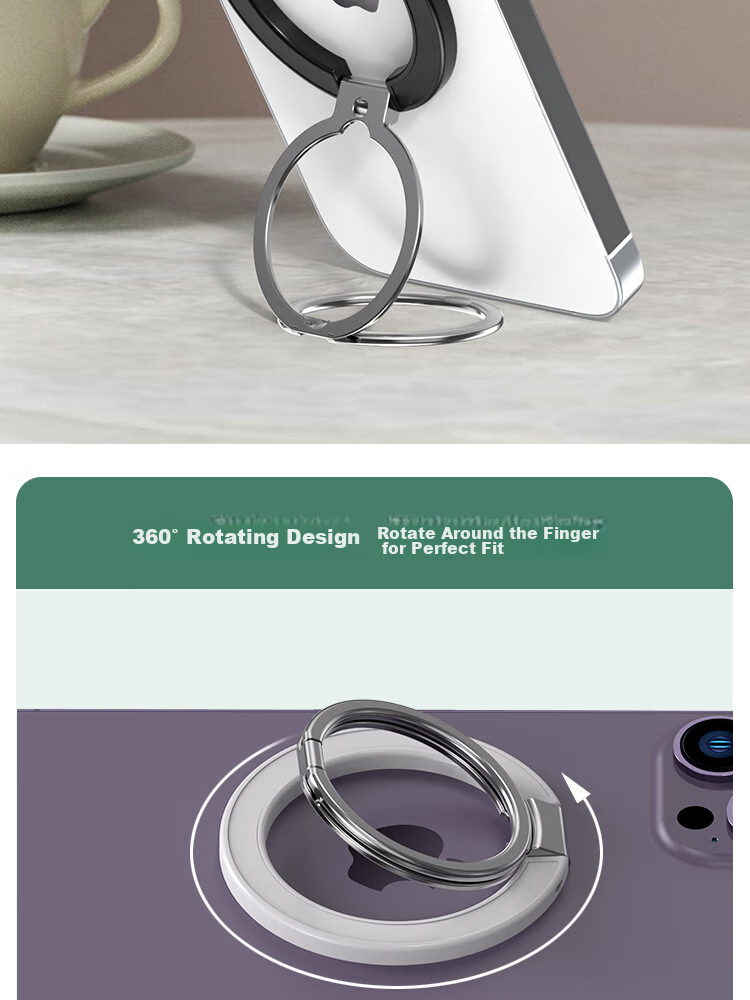 ESCASE Phone Ring Holder Stand Magnetic for Apple 14 Pro Huawei Mate 60 Pro Phones IPad Desktop Stand MagSafe Metal Alloy Rotatable White DMF02 6