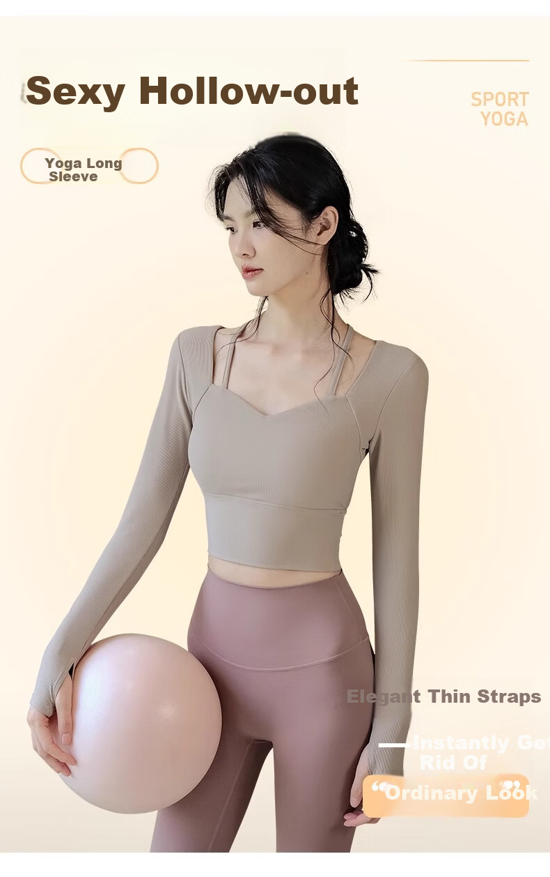 ACKDCS Women's Yoga Top Spring Summer Waist-Slimming Sports Tennis Cycling Pilates Long Sleeve Fitness Shirt with Chest Pad 1