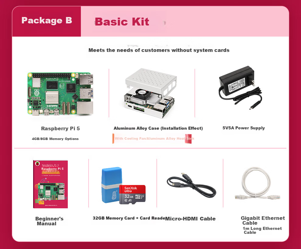Chuanglebo Raspberry Pi 5 Model B 4GB Development Board Starter Kit PCIe SSD Support OpenCLaw 3