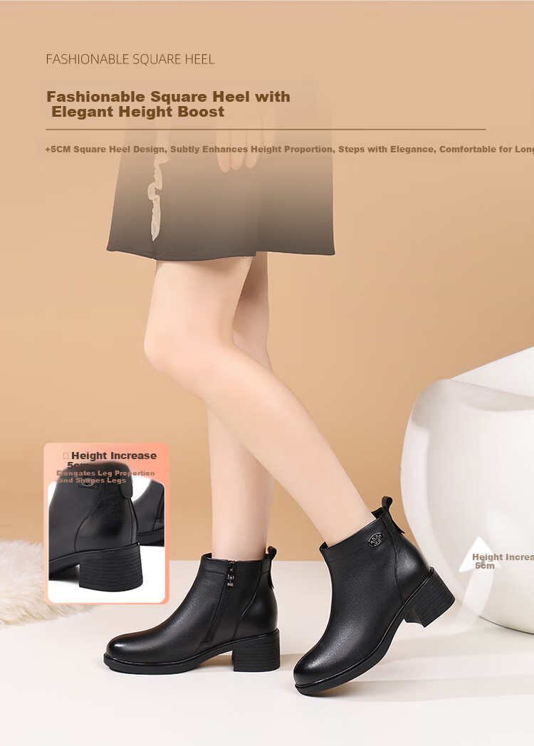 Red Dragonfly Women's Fleece-Lined Warm Cowhide Short Boots Durable Commuter Fashion Mom Cotton Boots WTC457551H Black Size 38 6