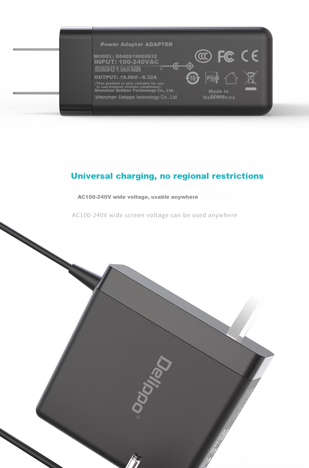 Delippo Lenovo Xiaoxin 365 Projector Power Adapter 19V 6.31A 6.32A Charger DC 5.5*2.5MM for Smart Home Projector 3
