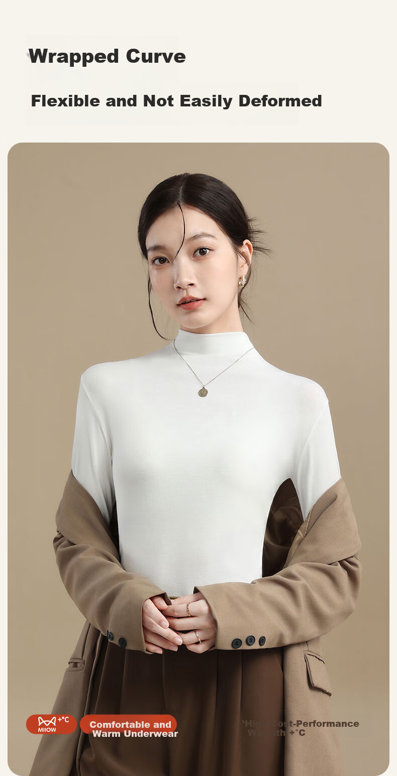 Miiow 60S Modal Slim Fit Semi-Turtleneck Base Shirt for Women, Slimming Outerwear and Inner Layer Top 15