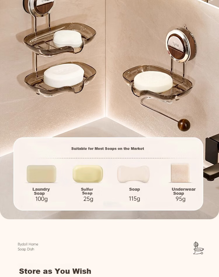 Bydoll Suction Cup Soap Box Wall-Mounted No-Drill Soap Holder Household Bathroom Drainage Soap Rack 2025 Double Model 12