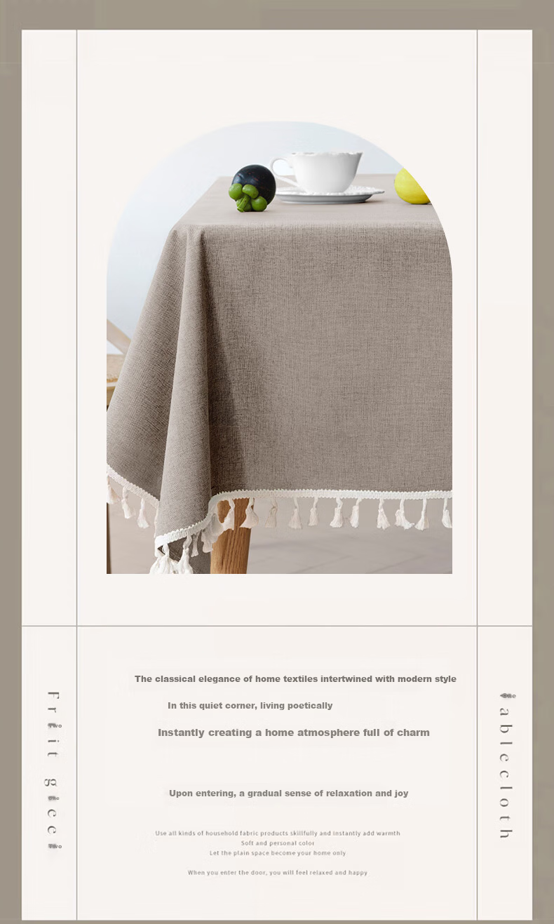 MUJI TPU Waterproof and Heat-Resistant Solid Color Rectangular Tablecloth for Dining Table, Coffee Table, and Desk Cover 90x140cm Natural Linen 1