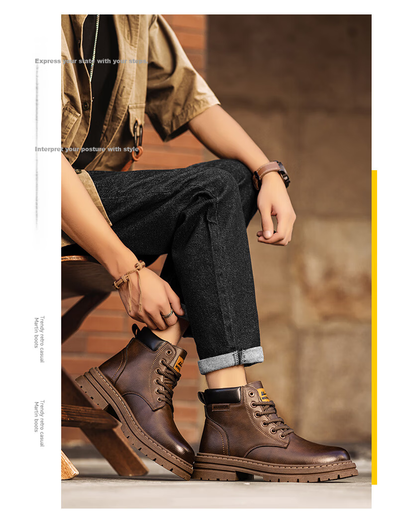 Warrior Men's Martin Boots 2025 Autumn Winter New British Style High-top Work Boots Brown 43 2022 14