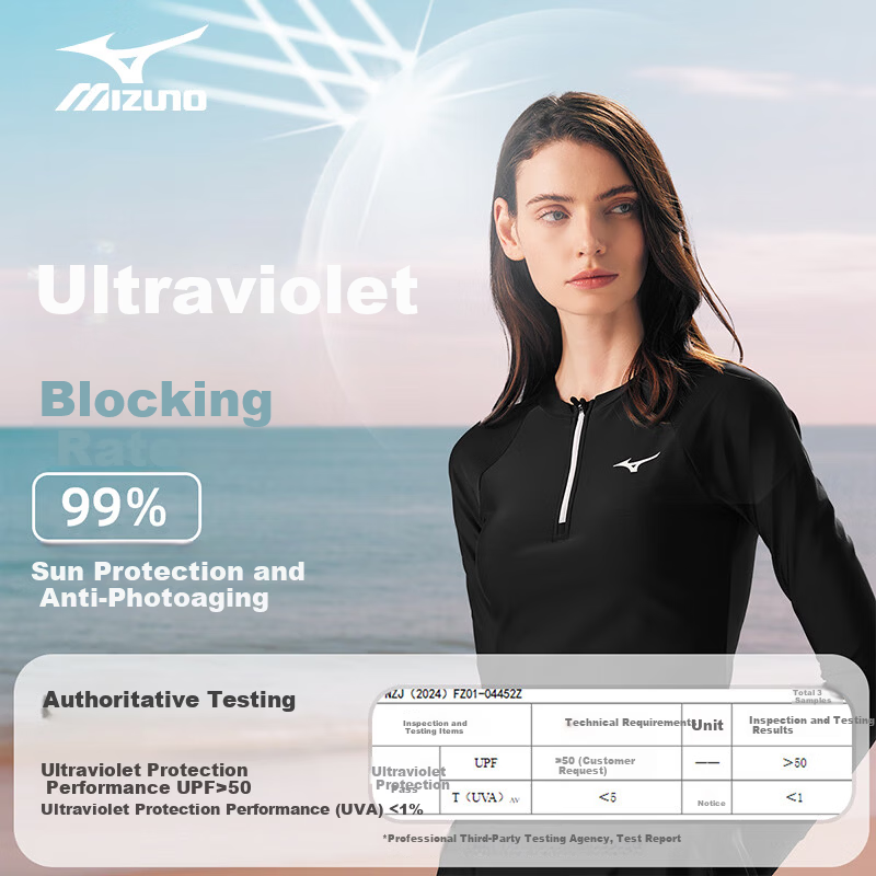 MIZUNO Women's Two-Piece Long Sleeve Sun Protection Swimwear Quick-Dry Plus Size Slimming One-Piece Skirted Swim Shorts 315 Black S