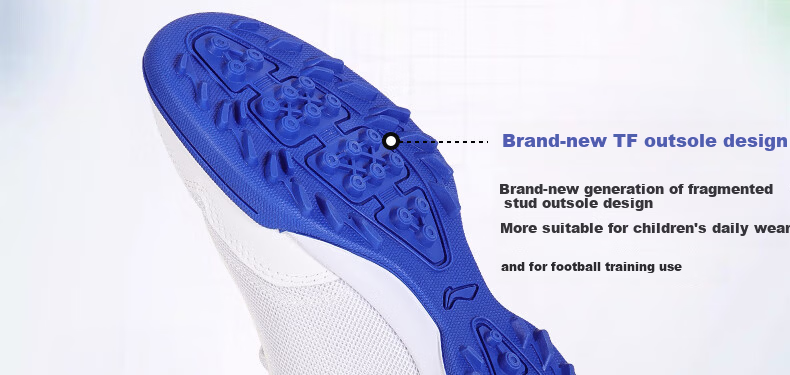 Li-Ning Children's Soccer Shoes, for Ages 6-12 Youth Professional Football Boots, TF Turf Cleats, Boys' Breathable Cleats for Summer, Blue, Size 36 8
