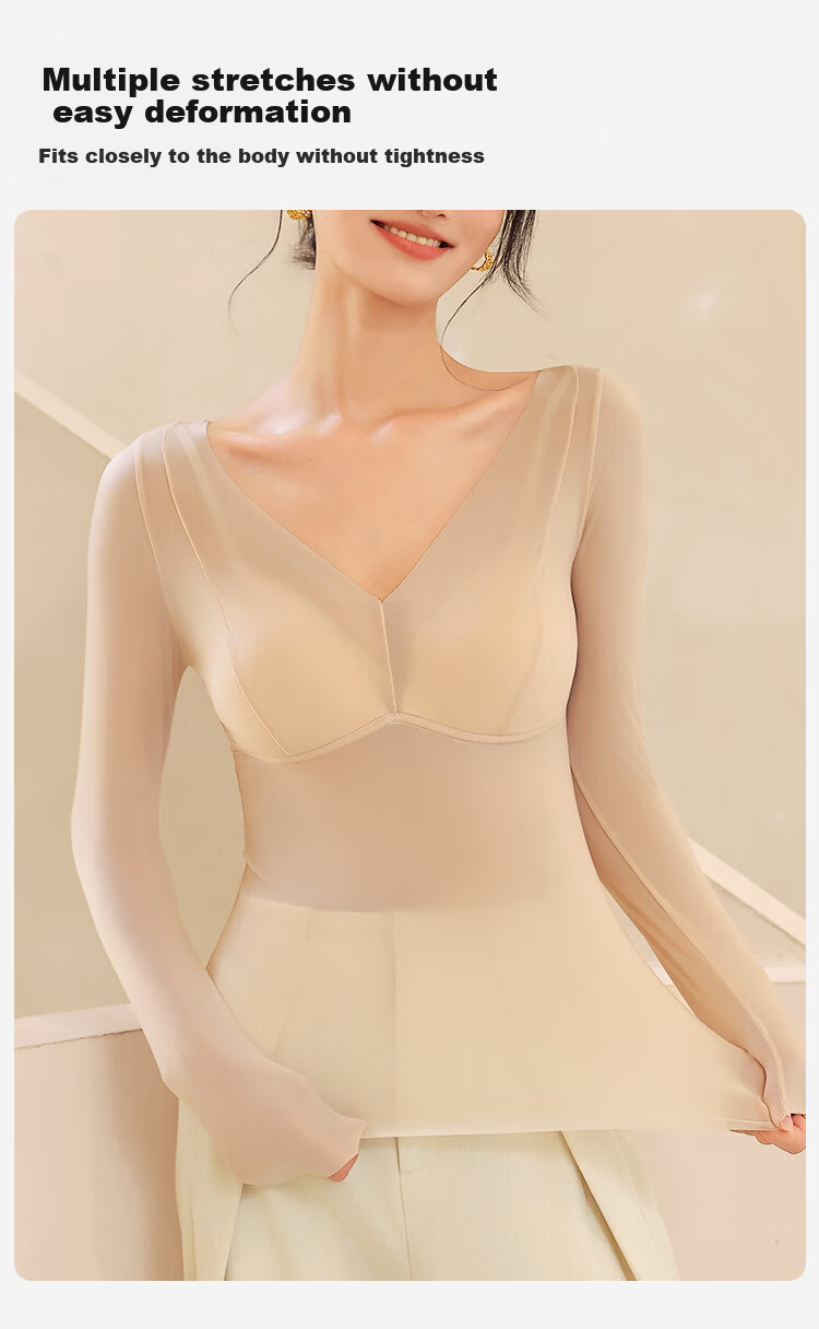 Urban Beauty Women's Thermal Underwear Bra-Free Ultra-Thin Facial Mask Skin Base Layer Constant Temperature Quick Warmth Padded Base Shirt 6