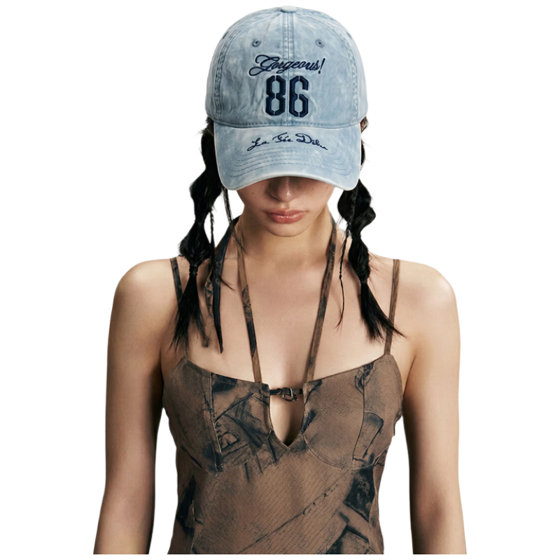 MMOPTOP Heavy-Duty Washed Blue Combed Cotton Embroidered Letter Baseball Cap Versatile Face-Slimming Sunshade Visor Hat