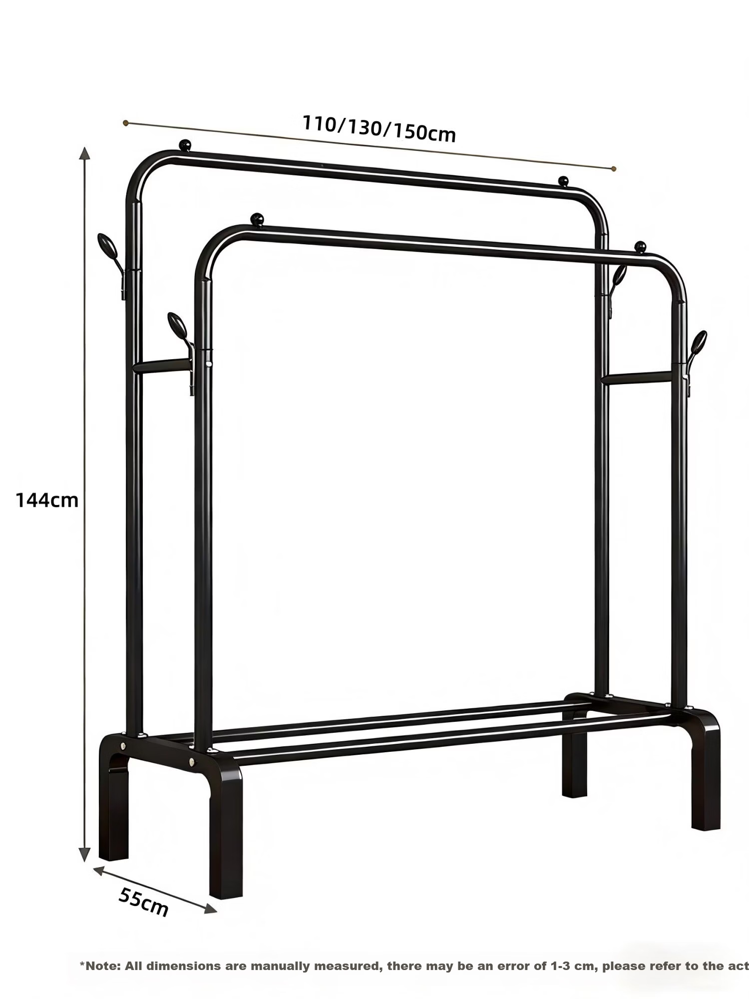 Jiajieshi Floor Standing Coat Rack Bedroom Dedicated Clothes Hanger Dormitory Storage Thickened Double Rod Clothes Drying Rack 1.1m Black 7