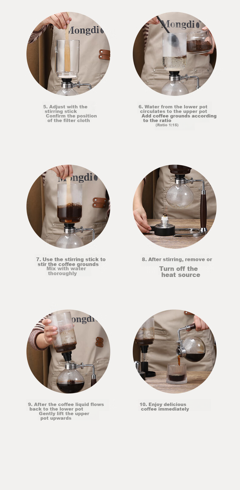 Mongdio Siphon Coffee Maker Home Siphon Coffee Pot Set Manual TCA-3 Cup Gift Box 13