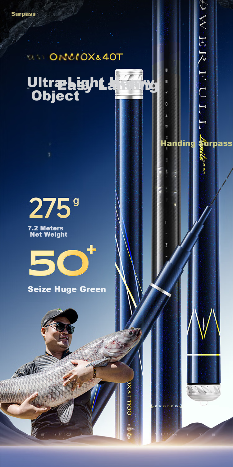 Handing Ultra-Light Heavy Duty Fishing Rod Carbon Fiber 5.4m 3