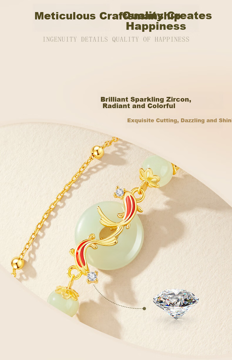 Zhenshangyin China Gold Koi Fish Safety Clasp Bracelet for Women, 2026 New Style Hetian Jade Beaded Bracelet, Birthday Gift for Girlfriend, S925 7