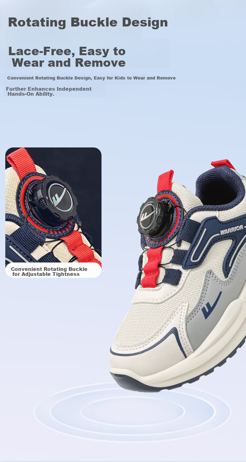 Warrior Boys' Spring and Autumn Sports Shoes Lightweight Running Shoes WZ(CL)-0875 Beige/Navy/Gray Size 31 2