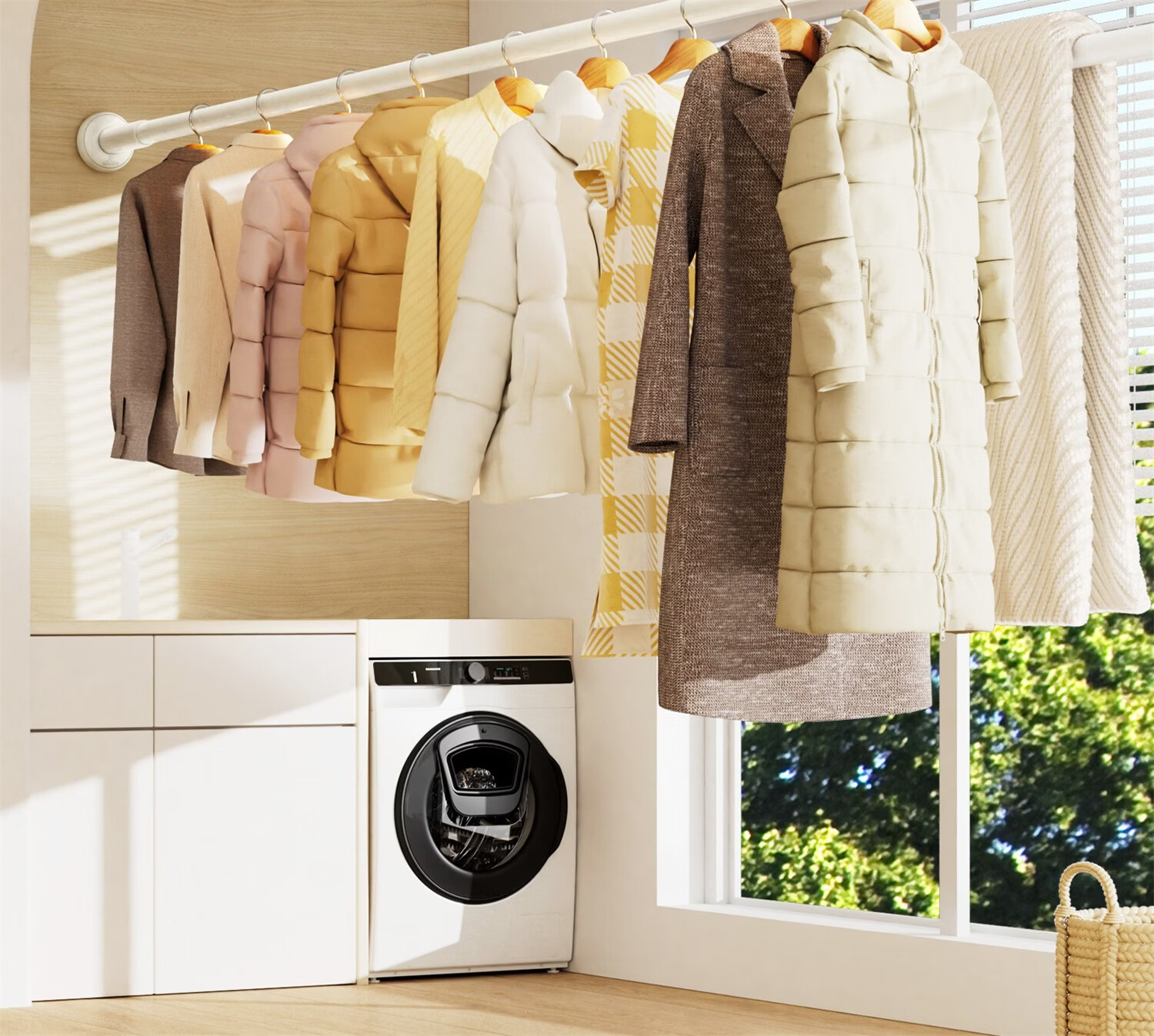 Submarine No-Drill Telescopic Clothes Drying Rod 304 Stainless Steel Shower Curtain Rod Balcony Clothes Hanger 50-80cm 2