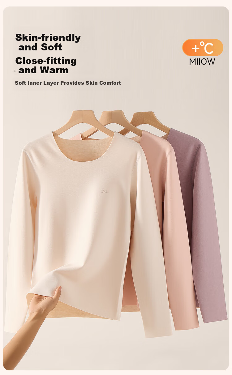 MiiOW Women's Thermal Underwear Set with Cashmere Silk, Seamless Heat-Generating Slim-Fit Autumn Top And Bottom, Skin Color, Size M 2