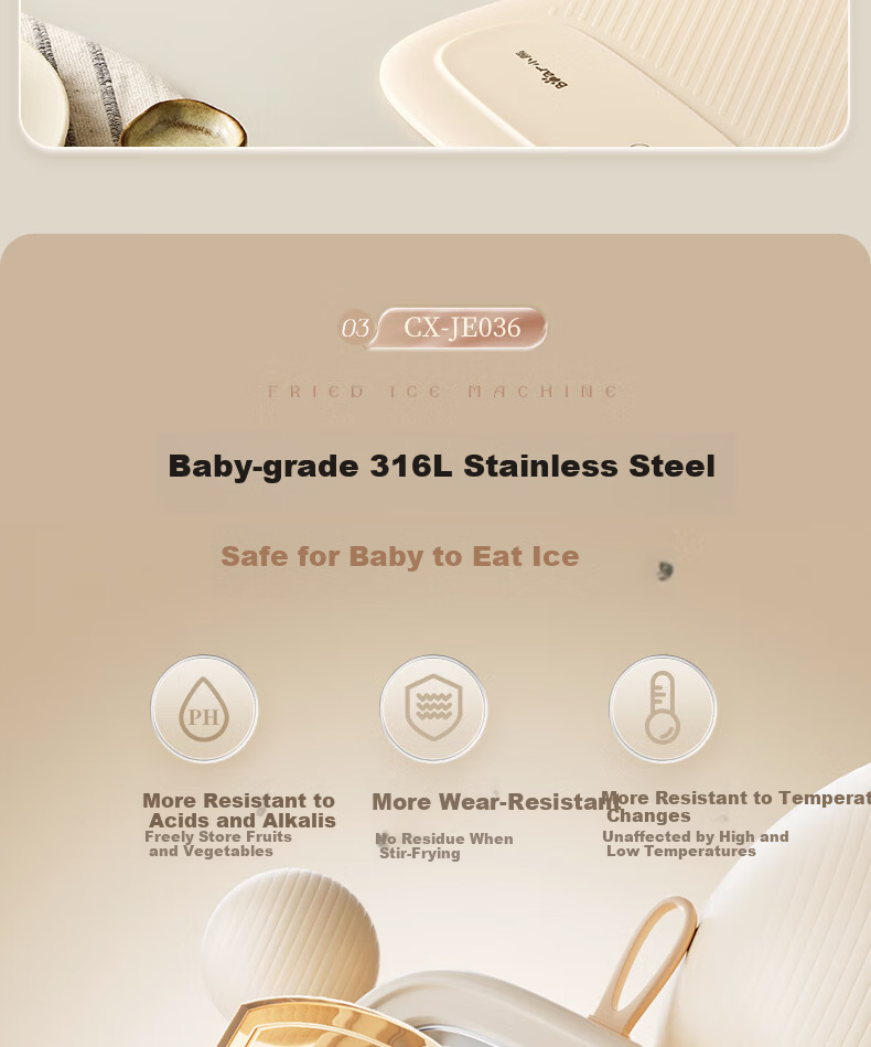 Bear Home Use Small Stir-Fried Yogurt Machine Children's Mini Stir-Fried Ice Cream Maker Ice Machine Non-Electric 316 Stainless Steel 10