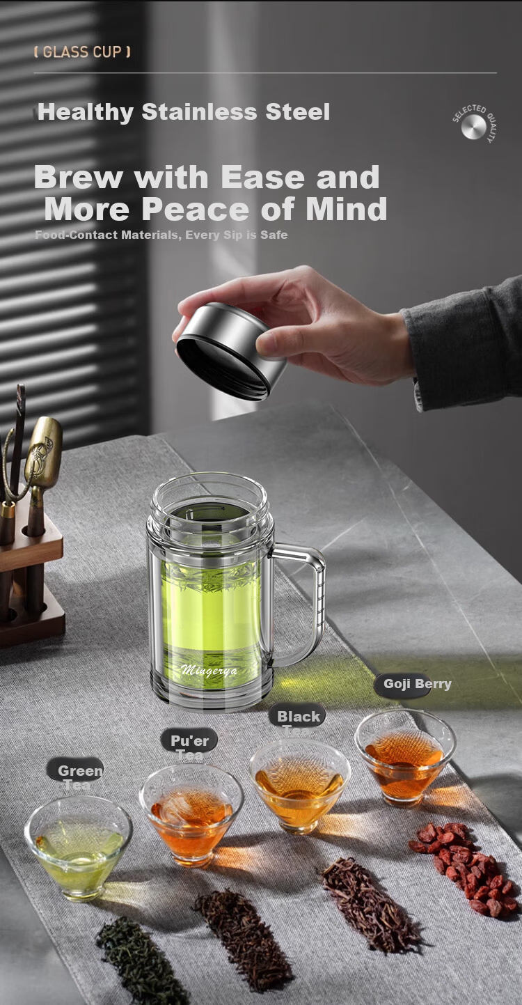 LINGCHEN Double-Layer Glass Tea Cup Large Capacity Tea Infuser Mug with Handle for Business Office Executive Men 6
