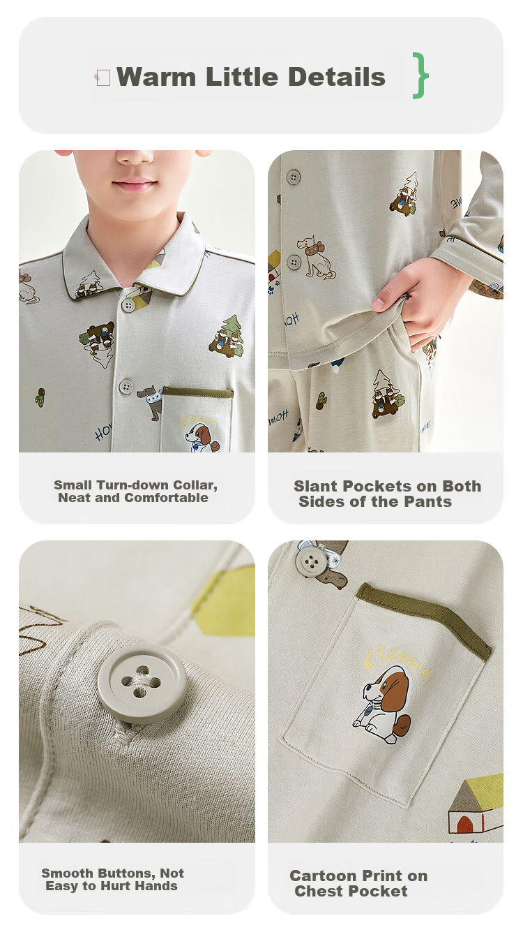 Hodohome Boys' A-Class Cotton Pajamas Cartoon Print Long Sleeve Cardigan Set 107-160 21