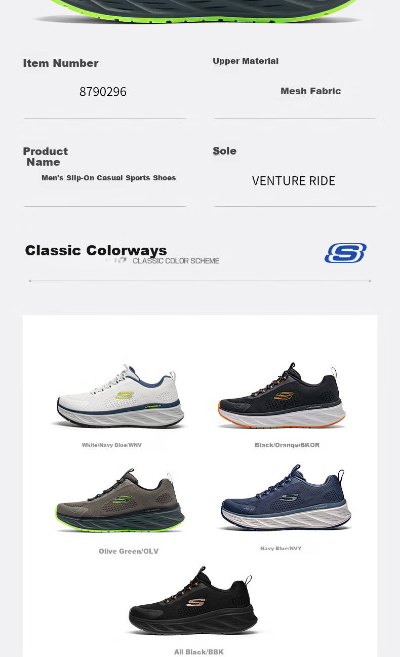 Skechers Men's Breathable Lightweight Running Shoes 2025 Spring Summer New Mesh Shock Absorption Sneakers 14
