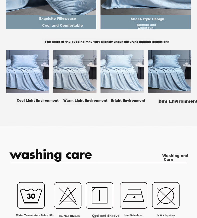 LOVO Antibacterial Bamboo Fiber Ice Silk Cooling Mat Double Three-Piece Set Gray 230*235 [Foldable] 14