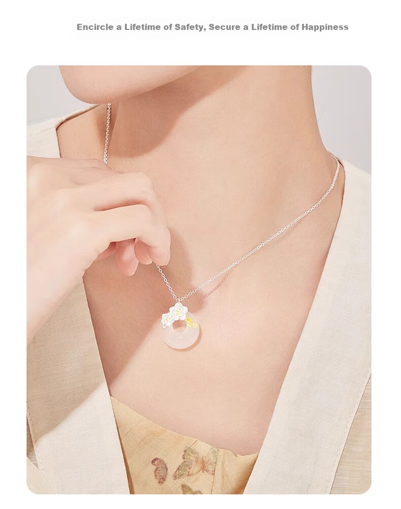 Chow Tai Fook Camellia Silver Necklace for Women Luxury Peace Jade Pendant 520 Birthday Gift for Girlfriend 7