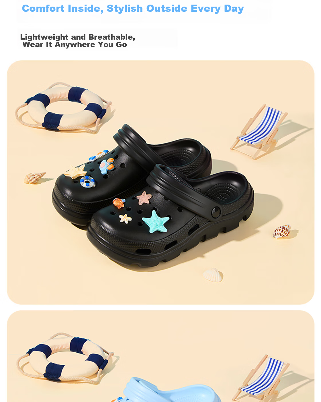 MINISO Colorful Ocean Series Perforated Slippers, Blue, Size 37-38 5