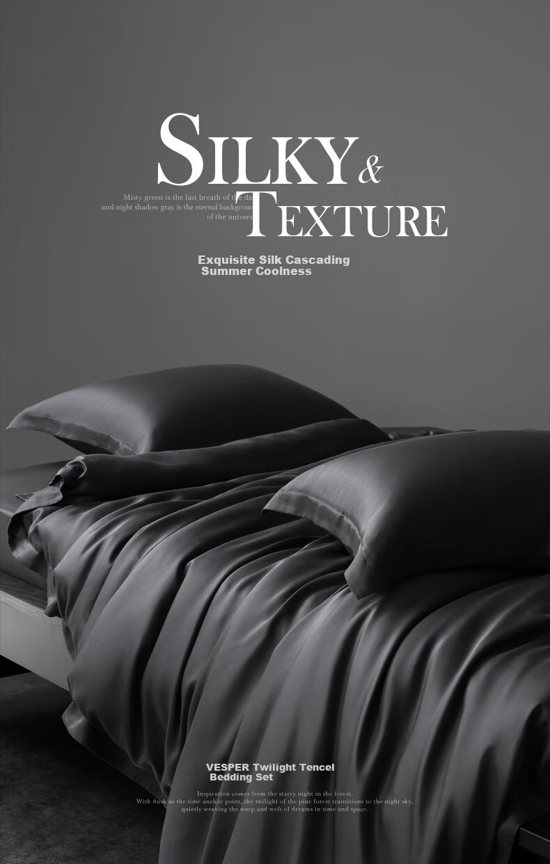 SIDANDA 60s Austrian Lenzing Tencel Four-Piece Fitted Sheet Set Silky Naked Sleep Night Shadow Gray 1.5m Bed Fitted Sheet Duvet Cover 200*230cm 1