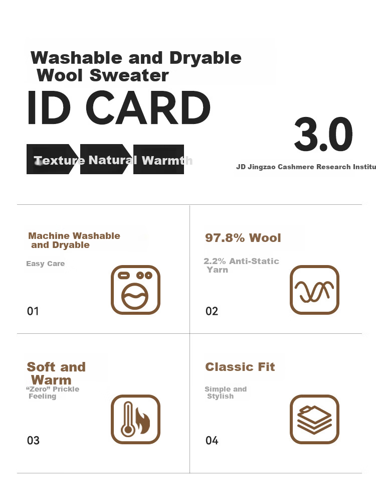 JD Original [Machine Washable Wool Sweater] Men's Knitted Sweater, Winter Warm Base Layer, V-Neck, Black, XL 3