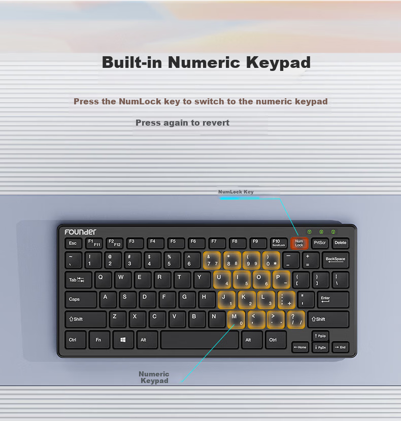 Founder W6226 Chocolate Keycaps Wireless Mini Keyboard and Mouse Set Portable Ultra-thin External Laptop Small Keyboard Wireless Compact Keyboard and Mouse Set Black 6