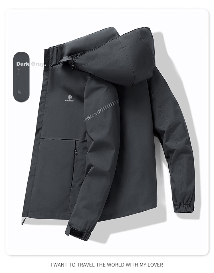 ROMON Men's Trendy Spring Hooded Jacket Youth Business Breathable Casual Business Jacket E29 Black M 8