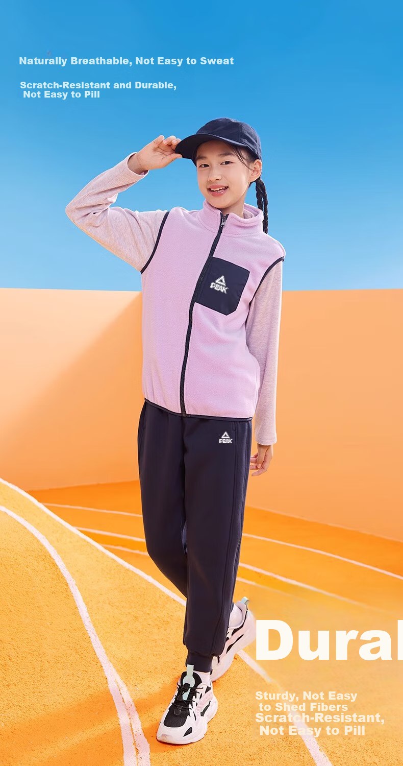PEAK Kids Children's Vest Autumn Winter 2025 New Boys Warm Fleece Sleeveless Top Girls Innerwear Shirt 4