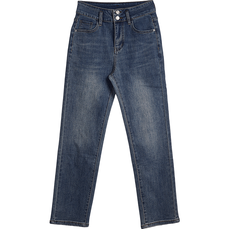 Olrain High-Waisted Straight-Leg Jeans for Women, Summer Elegant Vintage Nine-Tenths Cigarette Pants, Medium Blue, M