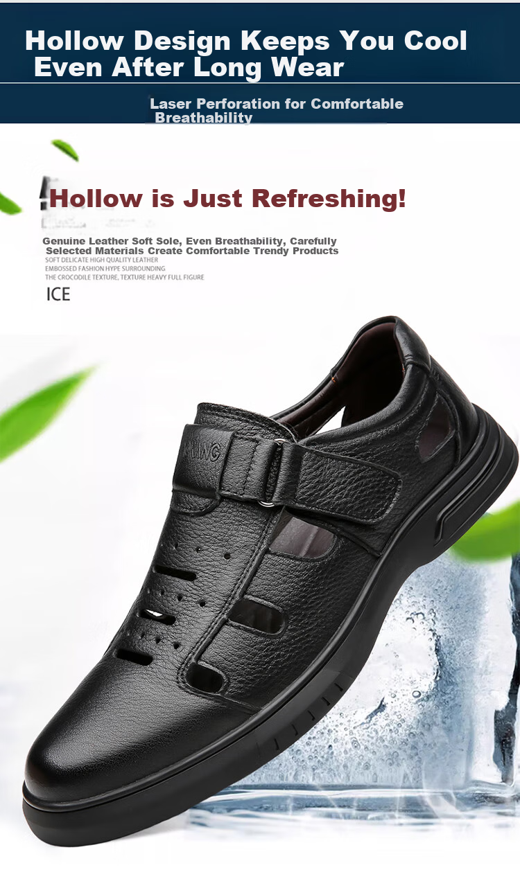 Aokang Men's Leather Hollow Out Casual Leather Shoes Dad Sandals Black 39 (245mm) 1