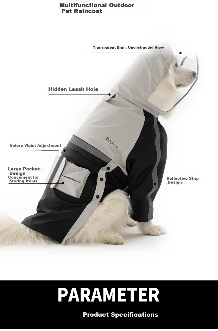 Qinfiman Dog Raincoat Large Dog Waterproof Hooded Rain Jacket for Golden Retriever Samoyed Alaskan Frost Blue 4XL 5