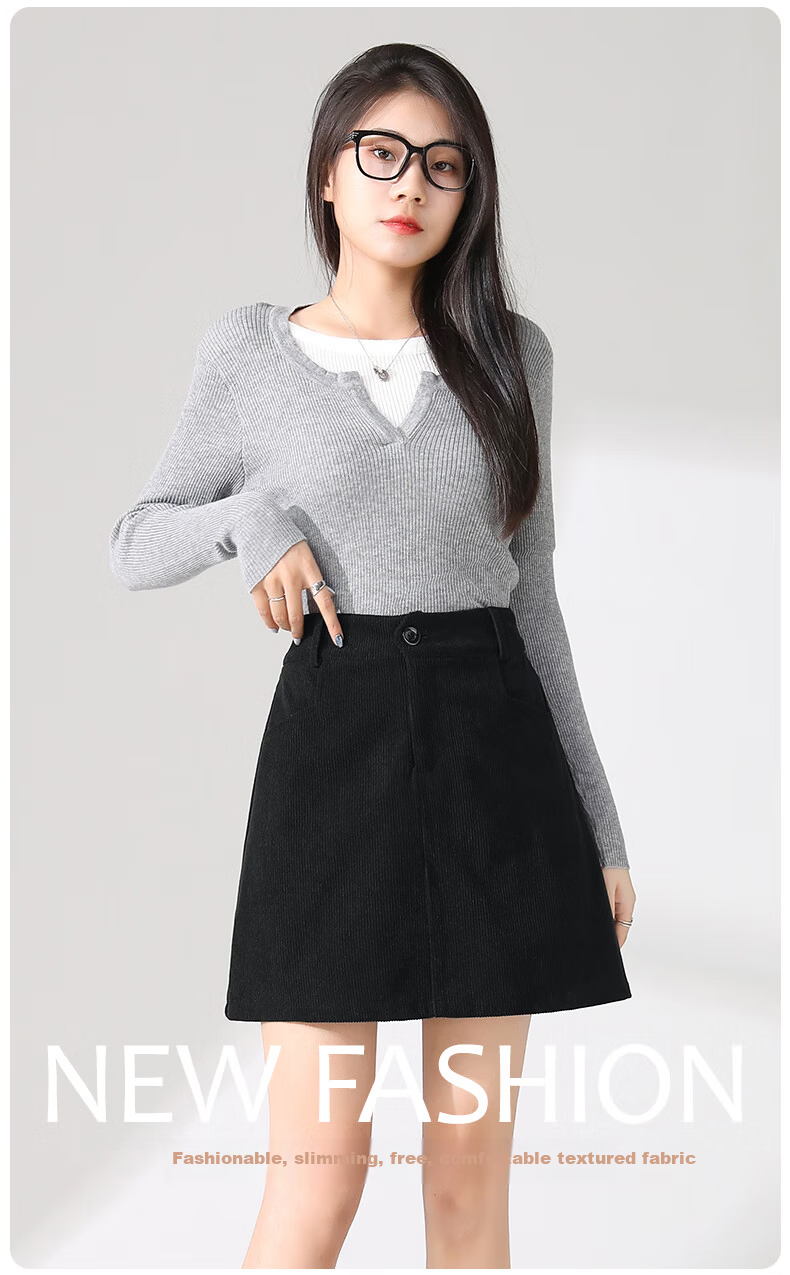 MJ STYLE Corduroy Mini Skirt for Women 2026 Spring Autumn New Korean A-Line High Waist Slim Fit Petite College Style Skirt 2