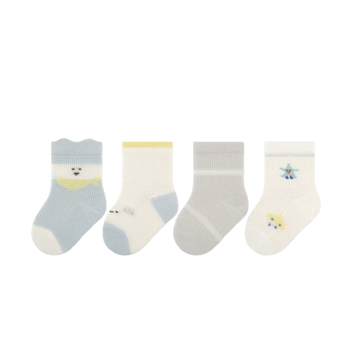 Five Cotton Blossoms 4-Pair Children's Socks Mesh Breathable Baby Socks Seamless Anti-Mosquito Cartoon Boys Girls Socks Class A