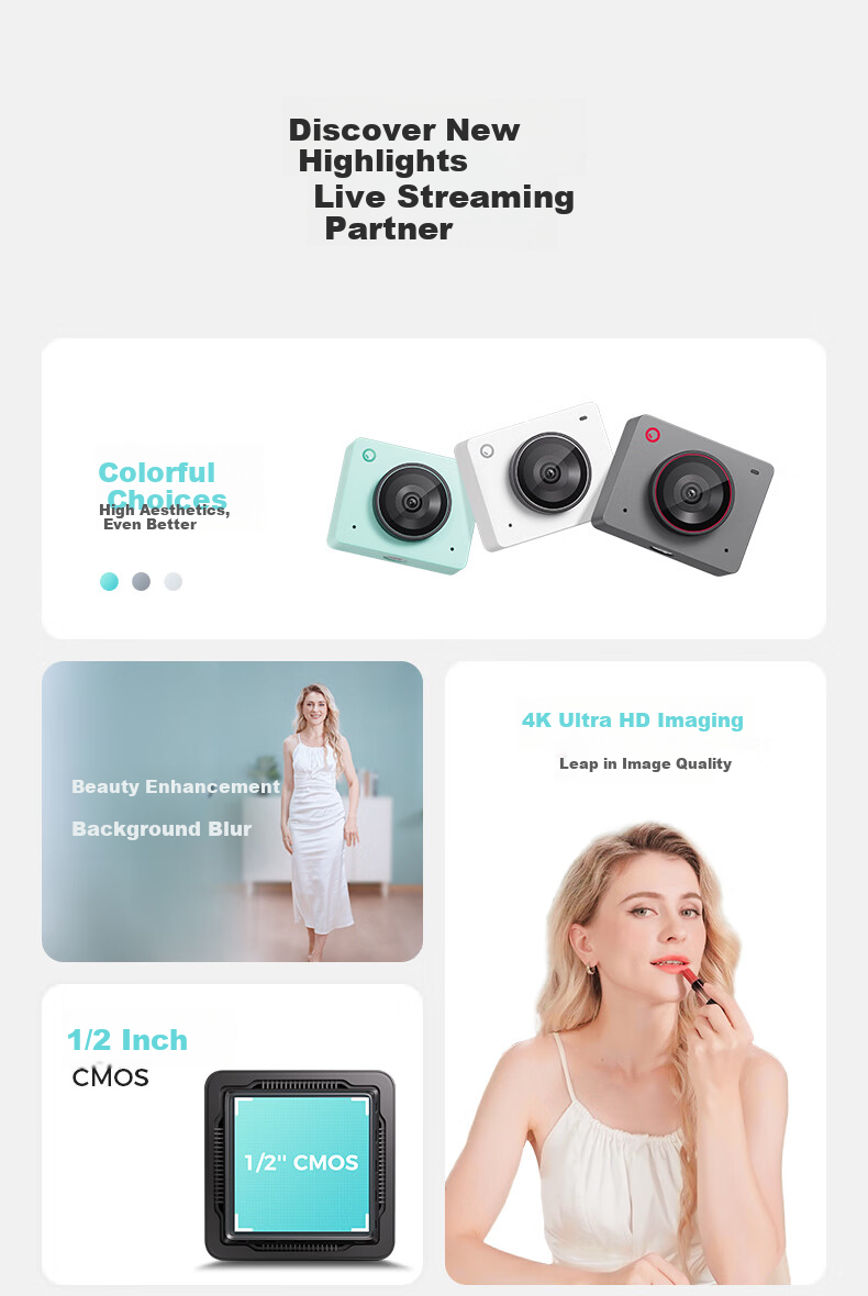 OBSBOT Meet 2 4K Live Streaming Camera Ultra HD Beauty Professional Computer Streaming Webcam AI Auto Framing Entertainment Gaming Live Broadcast Video Conference Camera White 2