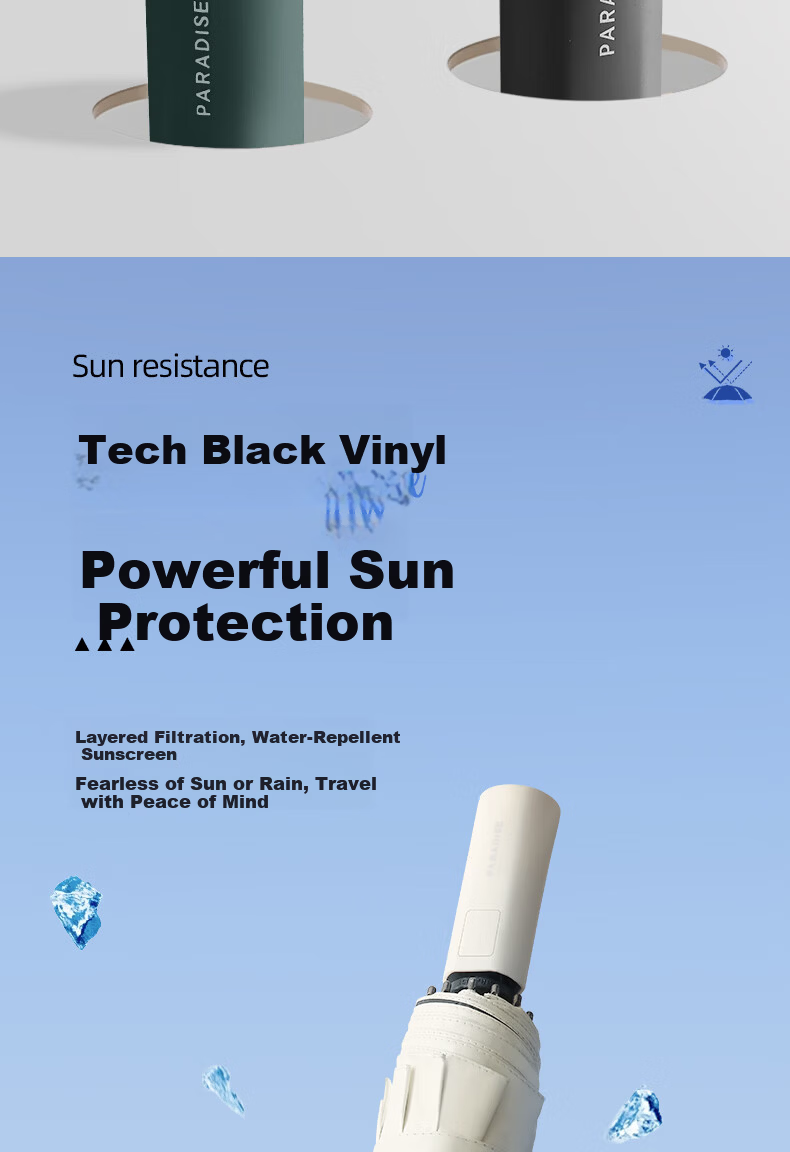 Tiantangshan Fully Automatic Vinyl Sun Umbrella, Tri-Fold with Enlarged Canopy, One-Touch Open/Close, Suitable for Both Sunny And Rainy Days, Charcoal Gray 7