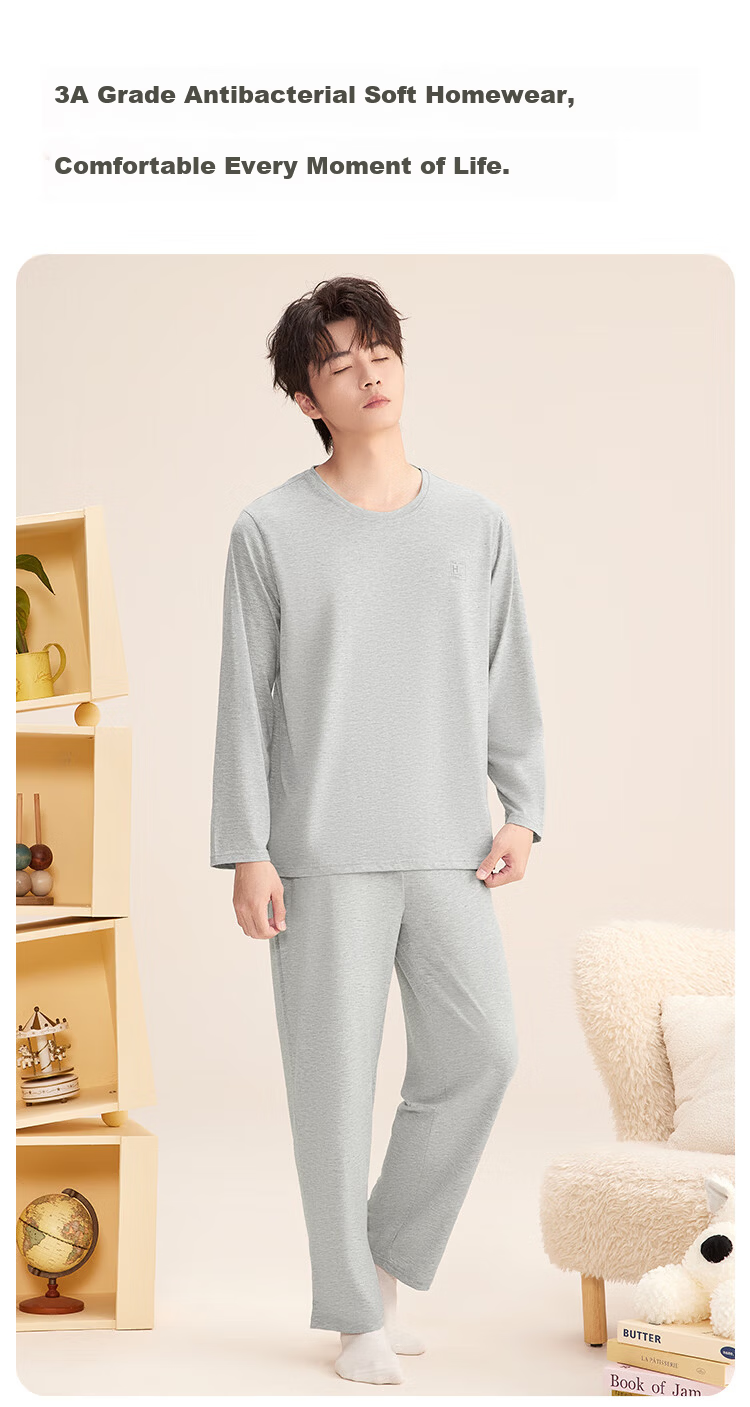 Hodo Home Men's Spring Autumn Cotton Antibacterial Thin Long Sleeve Colorblock Pajamas 3