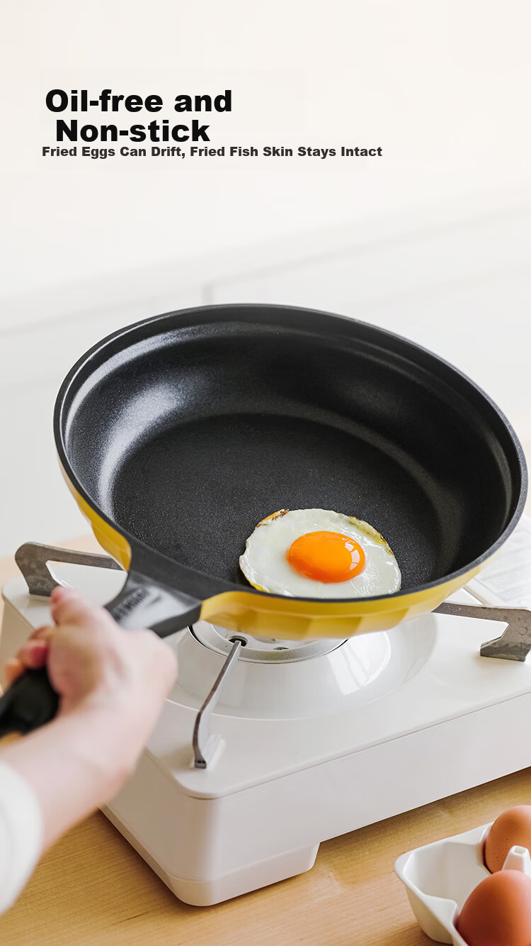 Buydeem Non-Stick Frying Pan Grill Skillet Induction Gas Stove Cooking Pan 26cm Light Yellow 2