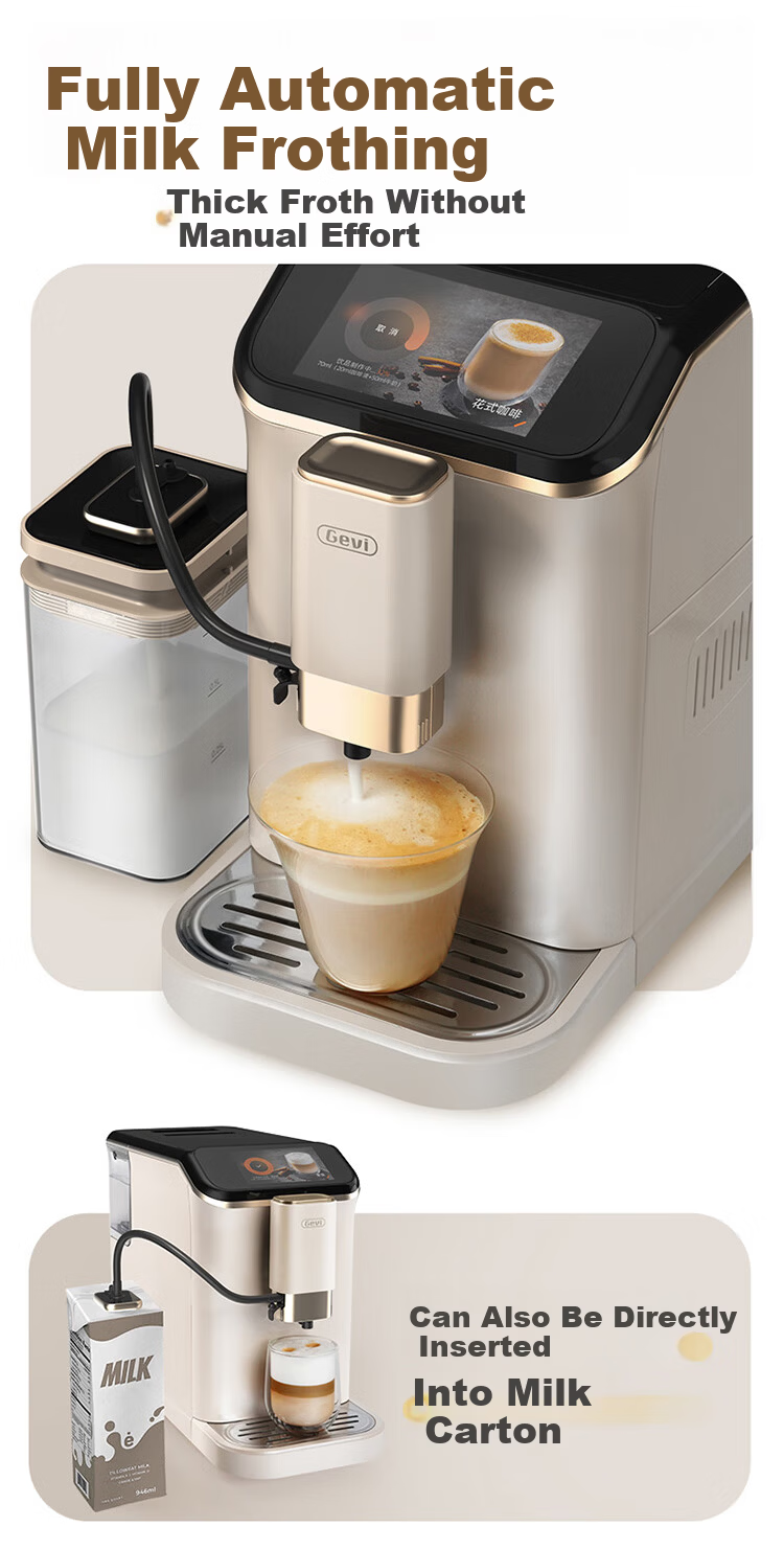 Gevi Fully Automatic Coffee Machine Home Cold and Hot Dual Extraction Grinder Integrated Small Coffee American Automatic Milk Frother Dual Heating GV-K03A Milk Coffee White Gift Choice 7
