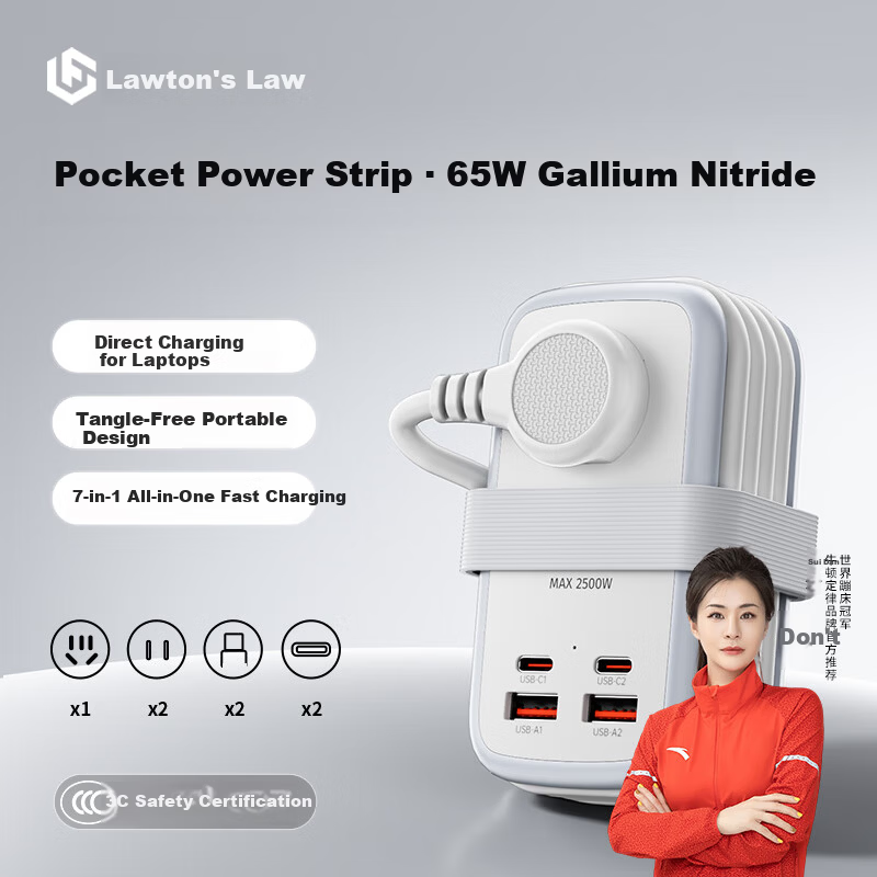 Newton's Laws Pocket Power Strip 65W GaN Fast Charger Laptop Charging USB Power Strip Travel Socket Multifunctional Charger Extension Cord 1.39m Length