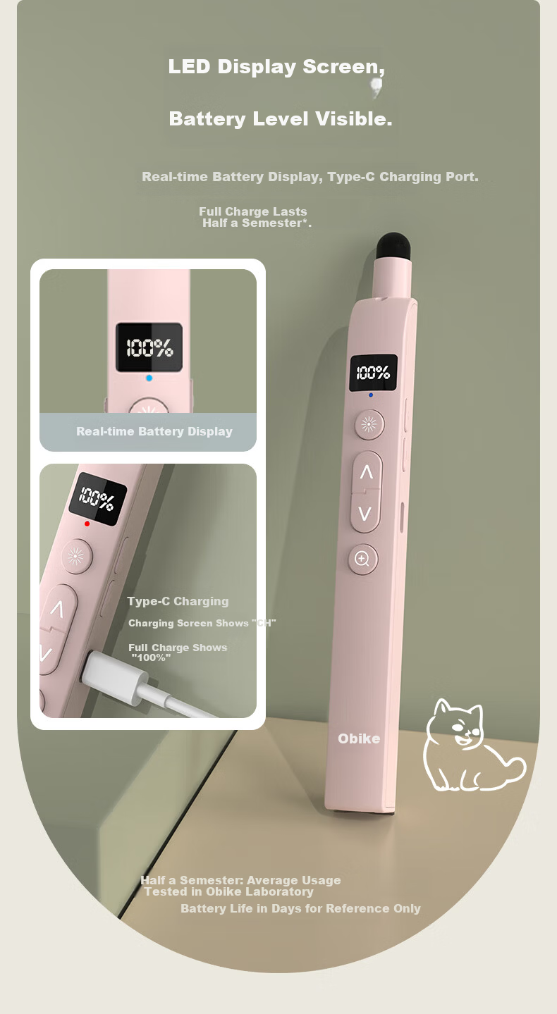 Obai T12 Writing and Page Turning Pen Multifunctional PPT Touch Pen for Teachers Compatible with Seewo Whiteboard Multimedia Teaching All-in-One Machine Countdown Page Turning Touch Pen 3-in-1 Red Lig 10
