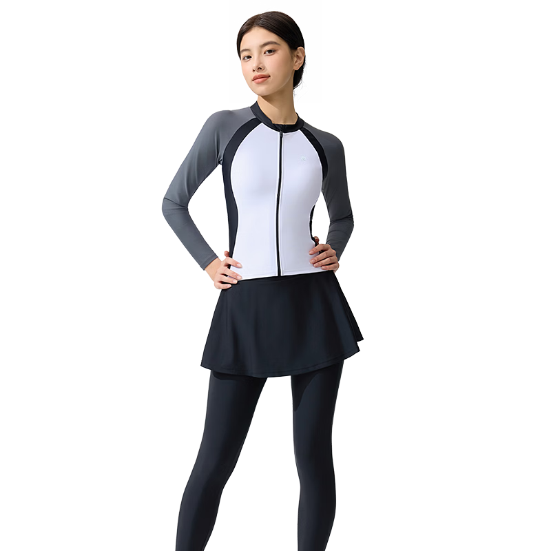 Keep Women's Two-Piece Long Sleeve Long Pants Swimwear Sun Protection Quick-Dry Rash Guard for Snorkeling Surfing Gray White L
