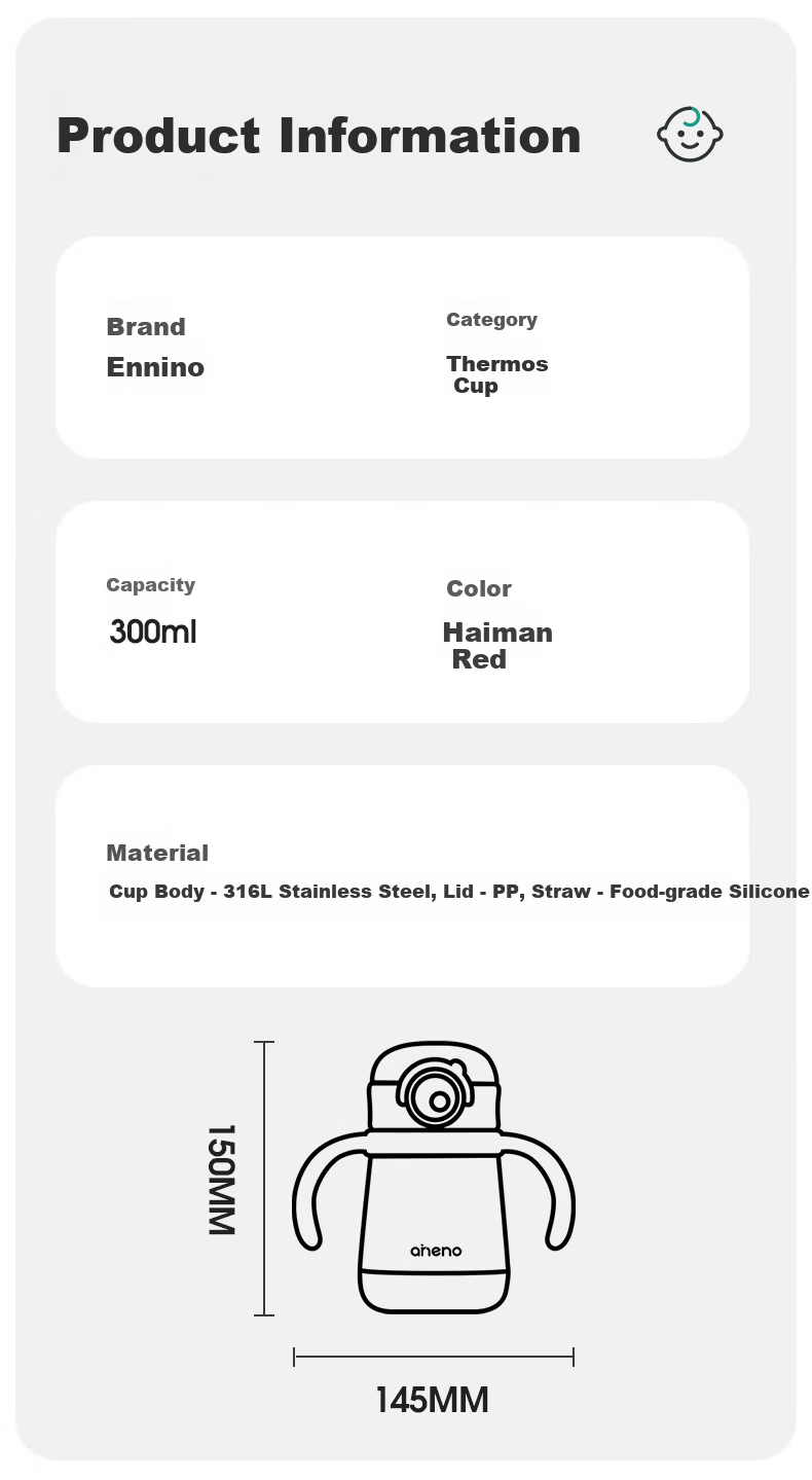Ennino Baby Straw Insulated Bottle 1-3 Years Old Infant 316 Stainless Steel Water Bottle Milk Powder Kindergarten Drinking Cup Baby Bottle 11