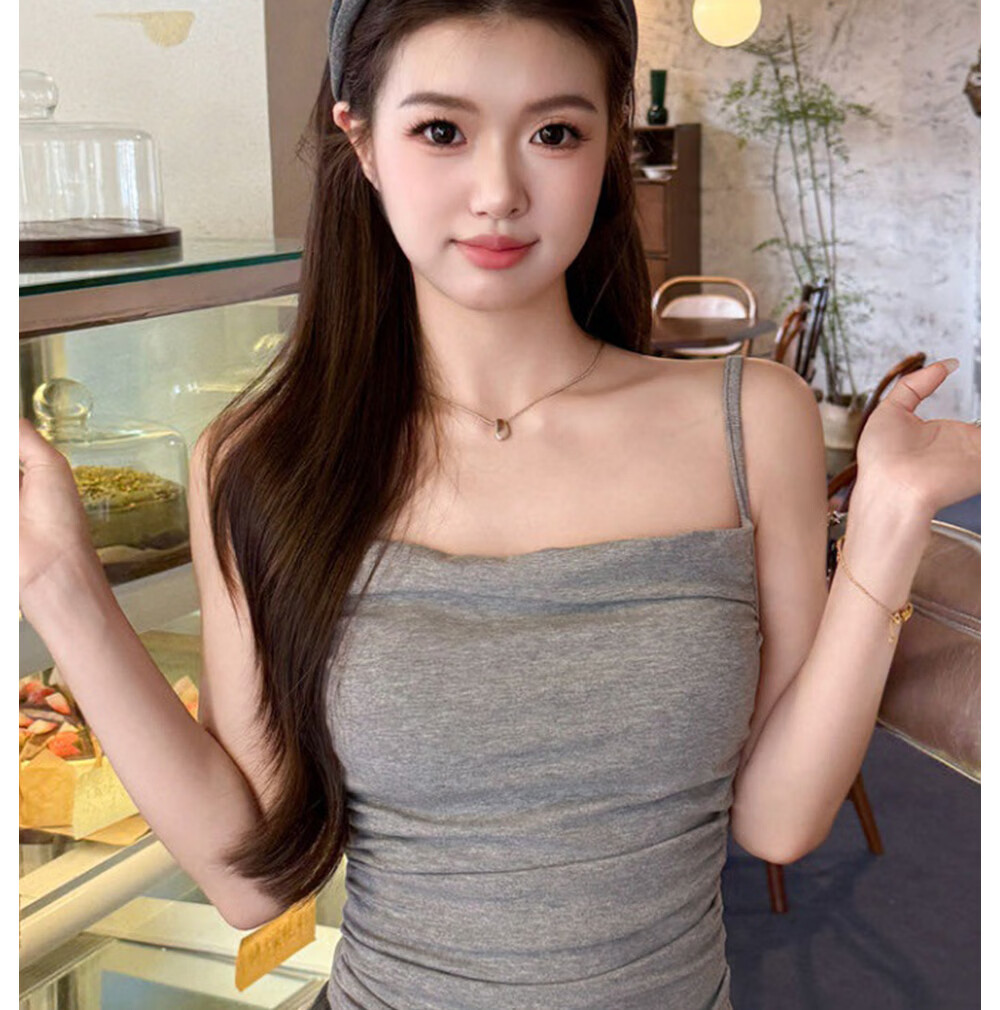 Modal Ruched Scoop Neck Padded Cami Top for Women Slim Waist Sexy Layered Outerwear 8