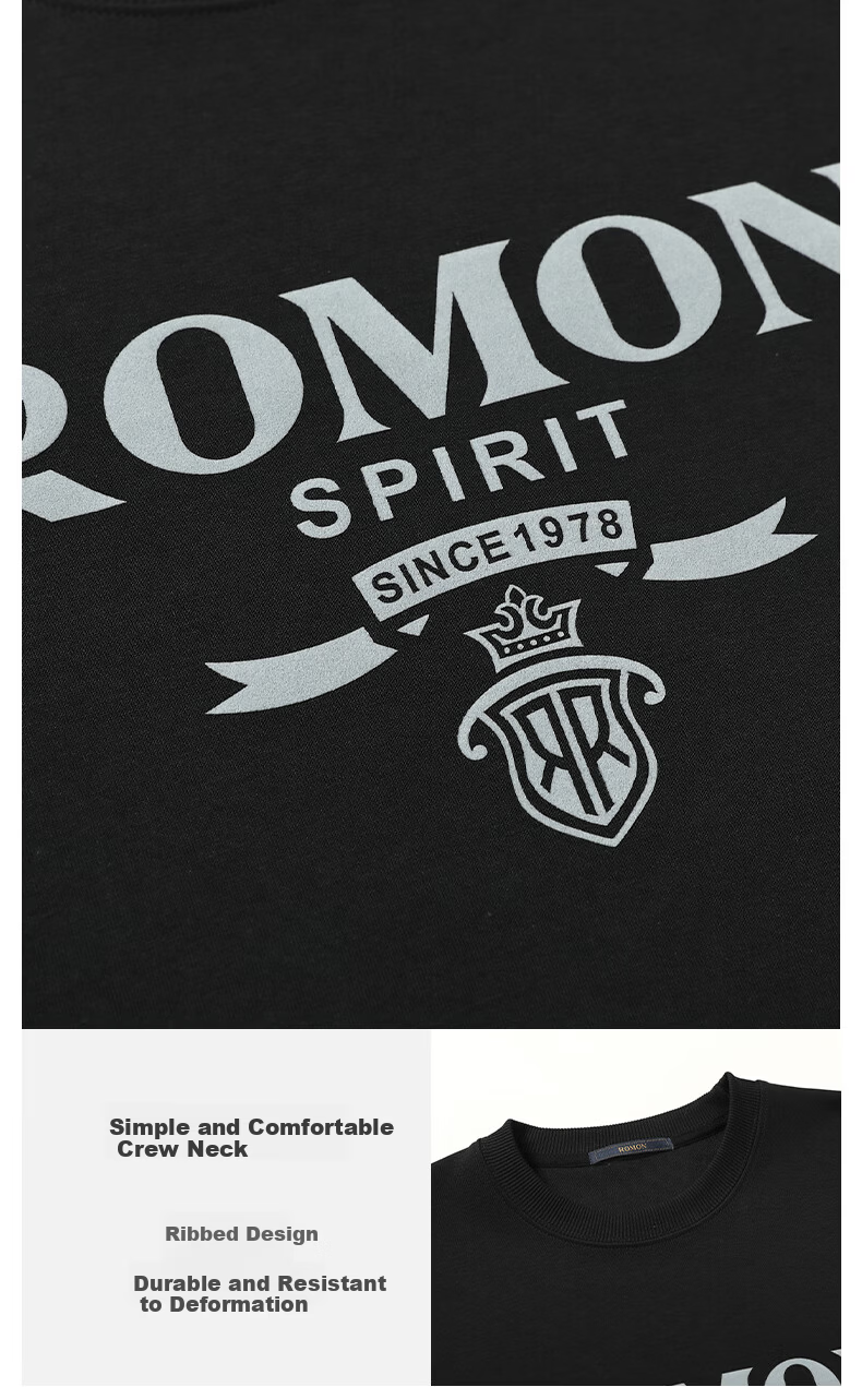 ROMON Men's Sweatshirt, Long-Sleeve Round Neck, Spring And Autumn Season, Zodiac Year Red Base Layer, Casual Wear, Pullover Loose T-Shirt Top 3
